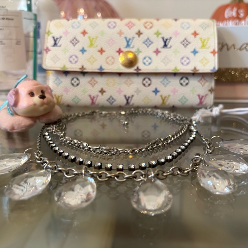 Vintage American Eagle Silver Crystal Layering Necklace (Adjustable)